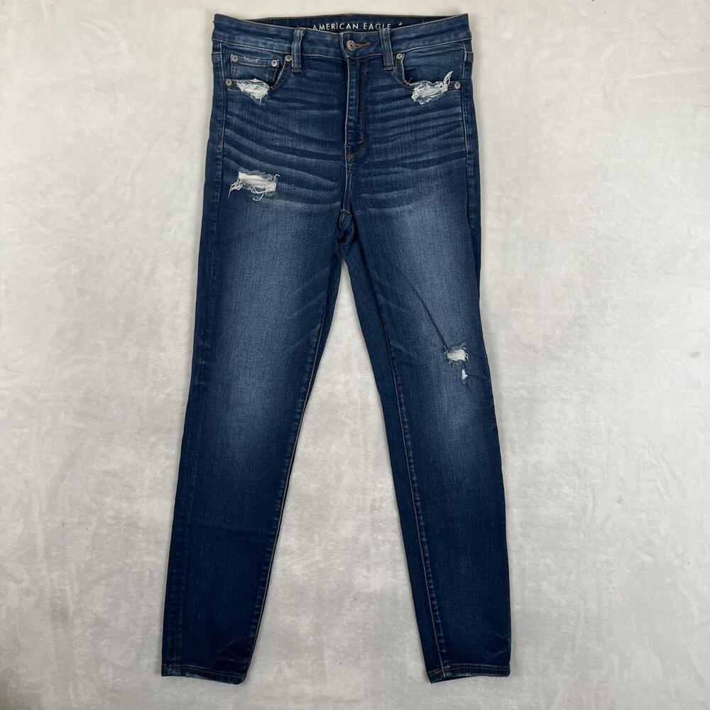 American Eagle Super Hi-Rise Jegging Jeans Womens 10 Blue Distressed Denim
